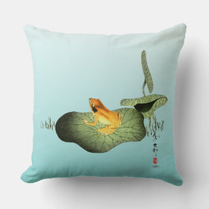 Yellow Frog on Lotus Leaf  Cushion