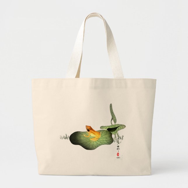 Yellow Frog on Lotus Leaf Large Tote Bag (Front)