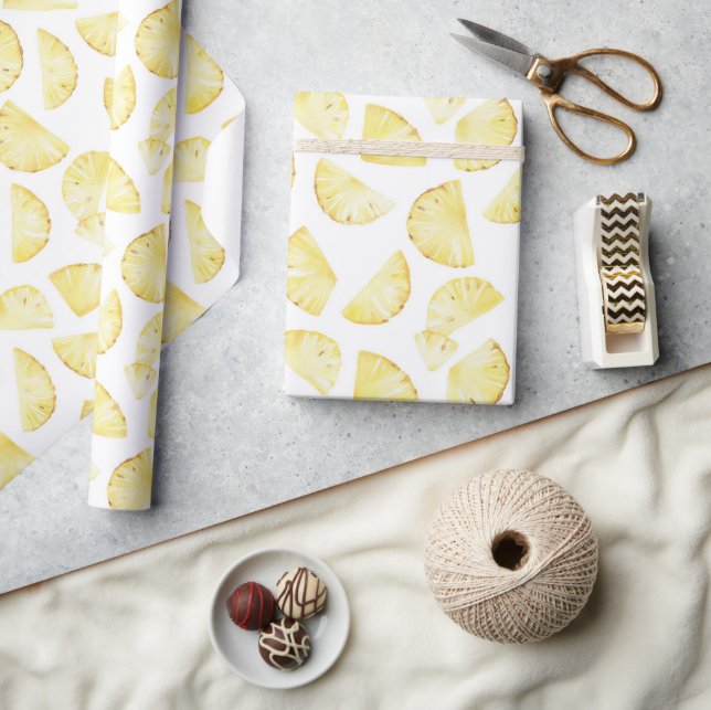Yellow Fruit Pineapples Birthday Wrapping Paper (Crafts)