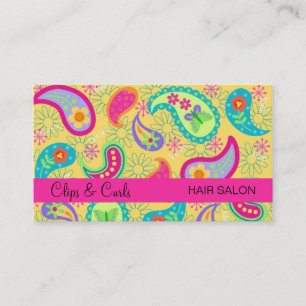 Yellow Fuchsia Pink Modern Paisley Whimsy Pattern Business Card