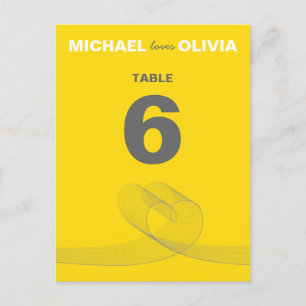 Yellow Fun Loopy Love Lines Table Number Card