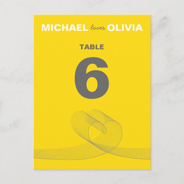 Yellow Fun Loopy Love Lines Table Number Card (Front)