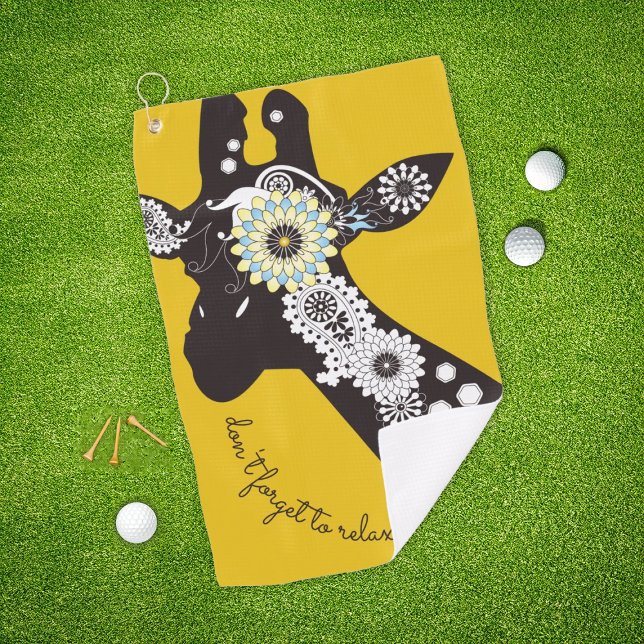 Yellow Funky Cool Paisley Giraffe Inspirational Golf Towel (Creator Uploaded)