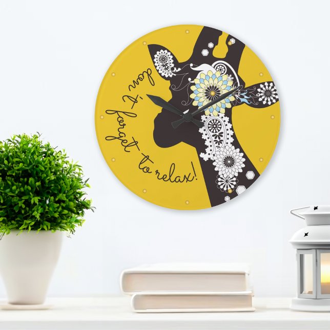 Yellow Funky Funny Giraffe Relaxation Large Clock (Creator Uploaded)