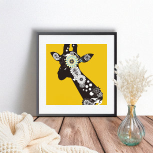 Yellow Funny Paisley Giraffe Boho Poster