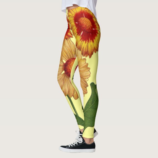 yellow gaillardias flowers print leggings (Left)
