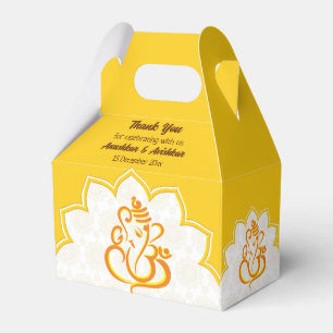 Yellow Ganesha with mandala background  Favour Box