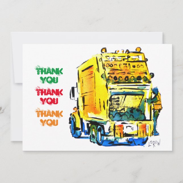 Yellow Garbage Truck #130704 Thank You Card (Front)