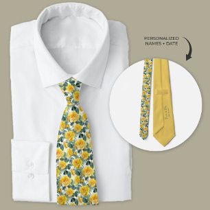 Yellow Garden Roses Groomsmen Neck Tie