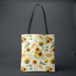 Yellow Garden Sunflowers Honey Bees Tote Bag<br><div class="desc">Tote bag with a print of painted garden sunflowers and honey bees,  yellow and green colours.</div>