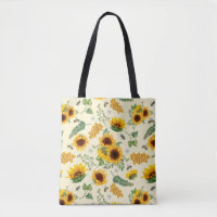 Yellow Garden Sunflowers Honey Bees Tote Bag