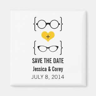 Yellow Geeky Glasses Save the Date Magnet