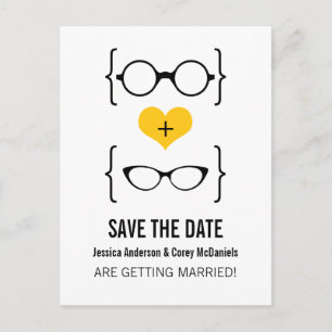 Yellow Geeky Glasses Save the Date Postcard