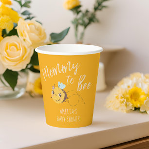 Yellow gender neutral Mummy to Bee baby Shower Paper Cups