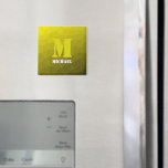 Yellow geometric mesh pattern Monogram Magnet<br><div class="desc">Monogram Personalise with your custom initial and name. Yellow gradient geometric mesh pattern triangles ombre. 
Triangle geometric mesh with cool ombre gradient design.</div>