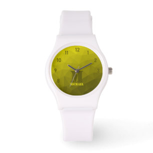 Yellow geometric mesh pattern Monogram Watch