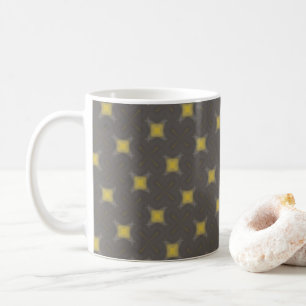 Yellow geometric motifs on grey coffee mug