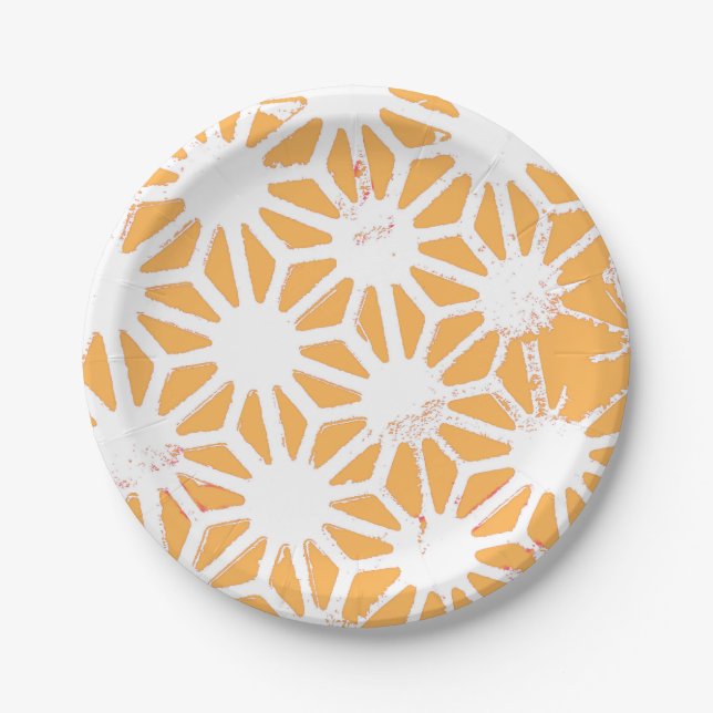 Yellow geometric pattern paper plate (Front)