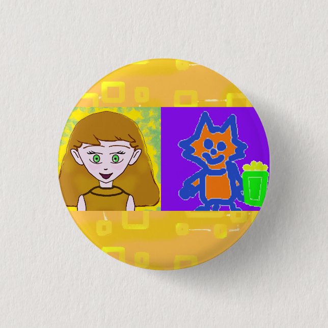 Yellow Geometric Popcorn Anime July 18 2024 Button (Front)