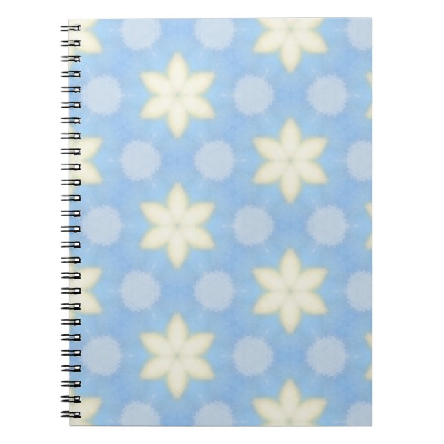 Yellow geometric stars on pale blue background notebook (Front)