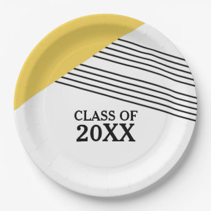 Yellow Geometric Stripe Graduation Paper Plates