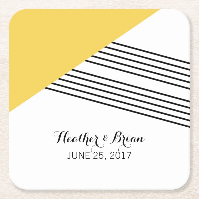 Yellow Geometric Stripe Paper Coasters (Front)