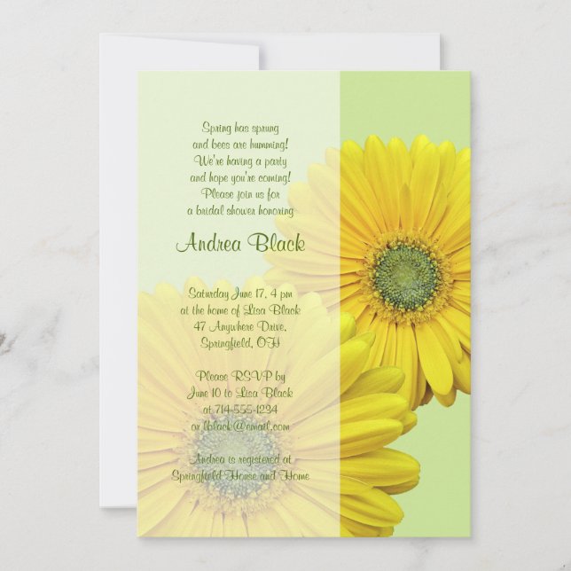 Yellow Gerber Daisy Green Bridal Shower Invitation (Front)