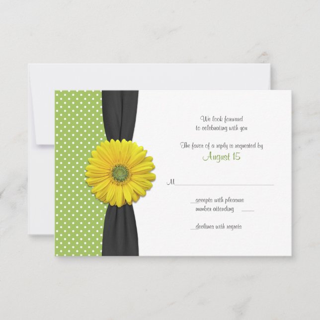 Yellow Gerber Daisy Polka Dot Reply Card (Front)