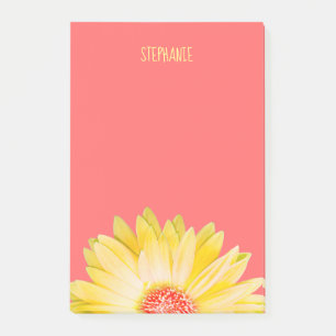Yellow Gerbera Daisy on Coral Post-it Notes