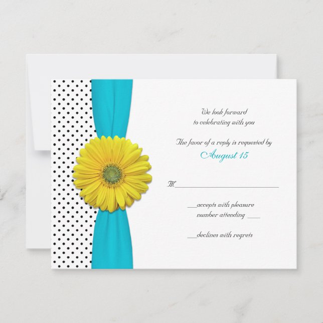 Yellow Gerbera Daisy Polka Dot Reply Card (Front)