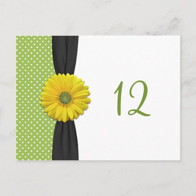 Yellow Gerbera Daisy Table Number Card (Front)