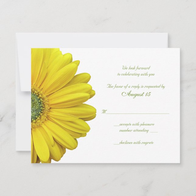 Yellow Gerbera Daisy Wedding Reply Card (Front)