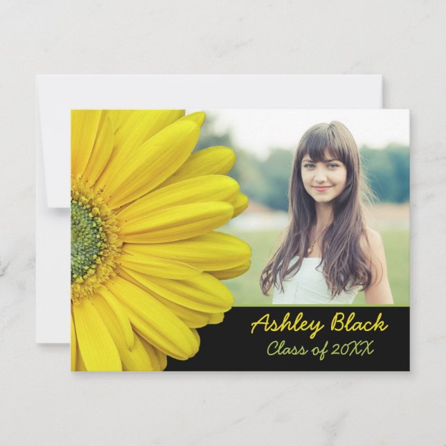 Yellow Gerbera Flower Photo Graduation Invitation (Front)