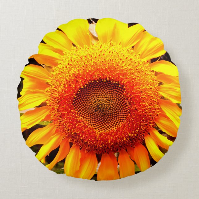 Yellow Giant Sunflower Round Cushion (Front)