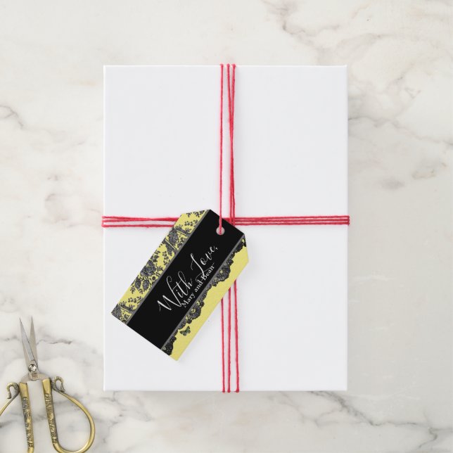 YELLOW GIFT TAG WITH LOVE CUSTOM NAME LACE (With Twine)
