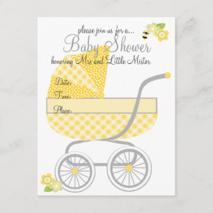 Yellow Gingham Baby Buggy Invitation