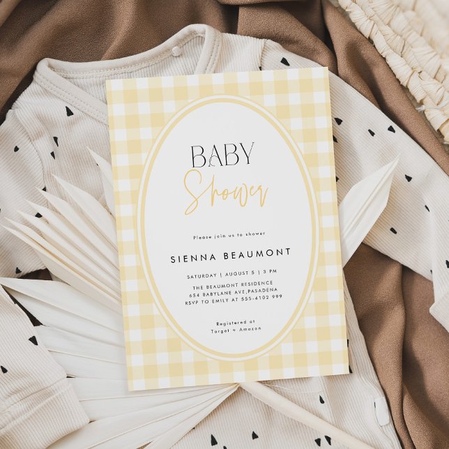 Yellow Gingham Baby Shower Invitation (Creator Uploaded)