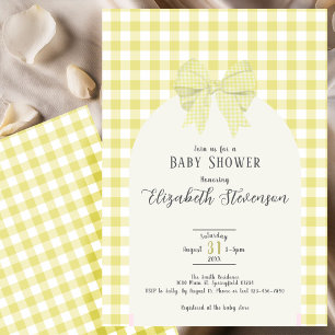 Yellow Gingham Bow Gender Neutral Baby Shower Invitation
