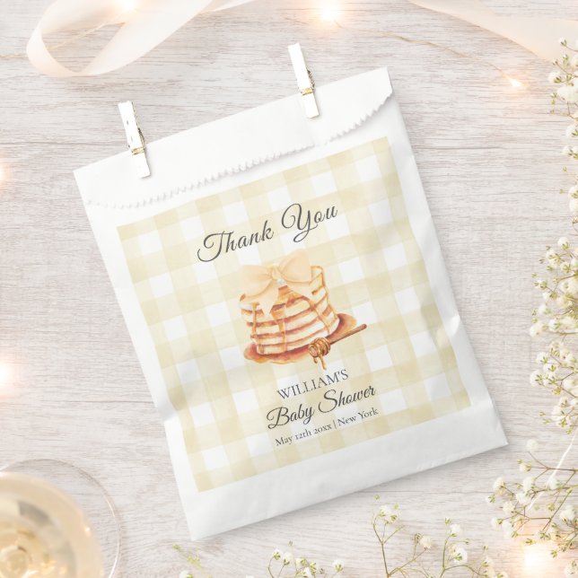 Yellow Gingham Bow Pancake Brunch Baby Shower  Favour Bags (Clipped)