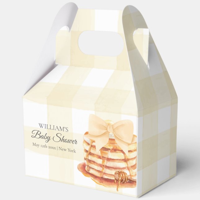 Yellow Gingham Bow Pancake Brunch Baby Shower  Favour Box (Back)
