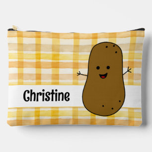 Yellow Gingham Brown Potato Custom Accessory Pouch