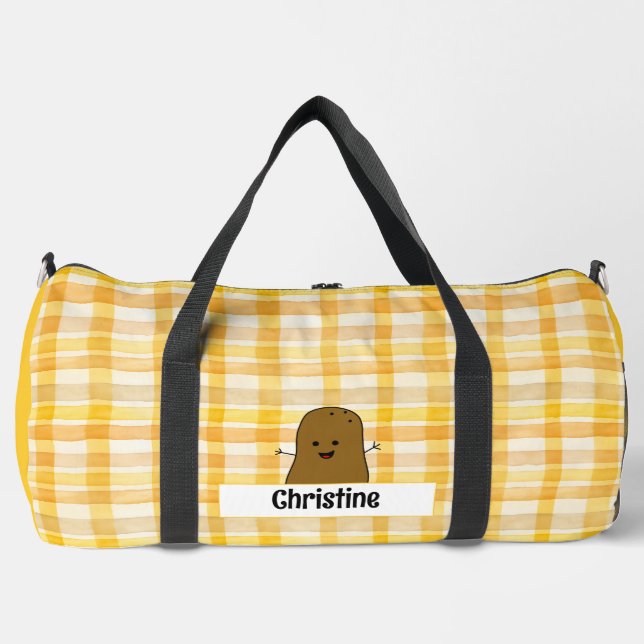 Yellow Gingham Brown Potato Custom Duffle Bag (Front)