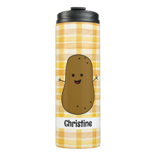 Yellow Gingham Brown Potato Custom Thermal Tumbler