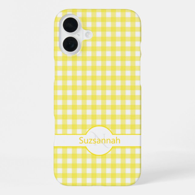 Yellow Gingham Check Monogrammed Custom Case-Mate iPhone Case (Back)