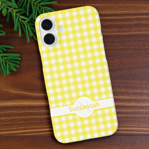 Yellow Gingham Check Monogrammed Custom Case-Mate iPhone 16 Plus Case