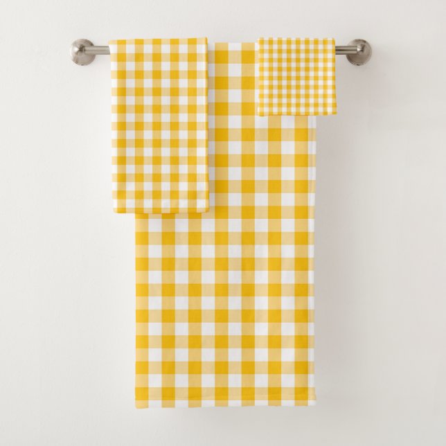 Yellow Gingham Check Pattern Bath Towel Set (Insitu)