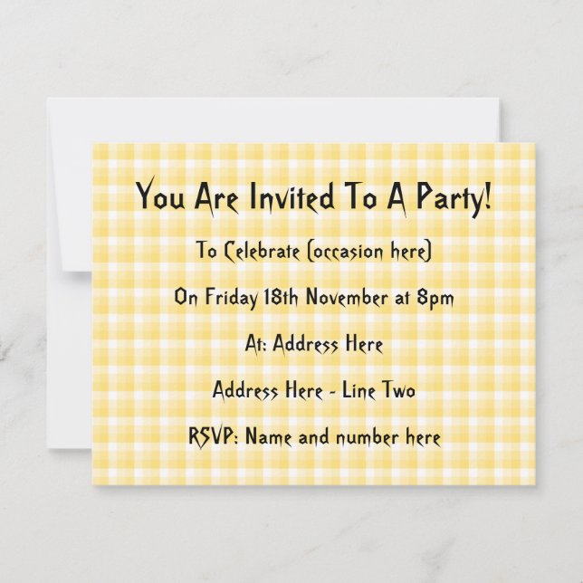 Yellow Gingham Check Pattern. Invitation (Front)