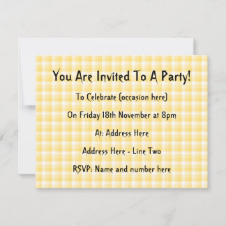Yellow Gingham Check Pattern. Invitation