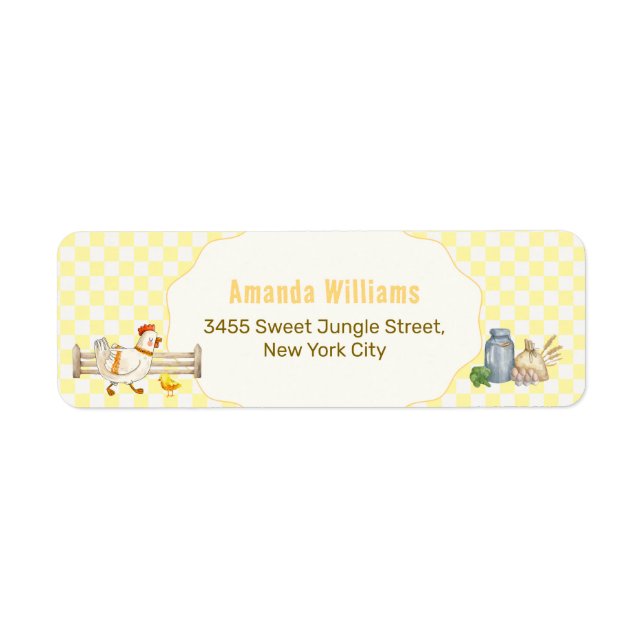 Yellow Gingham Chicks Baby Shower Return Address (Front)