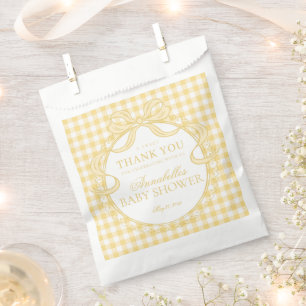 Yellow Gingham Coquette Bow Baby Shower Dessert Favour Bags
